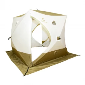 Палатка КУБ 4 Premium 2,1 x 2,1 м (трехслойная), 2 двери, белый/олива